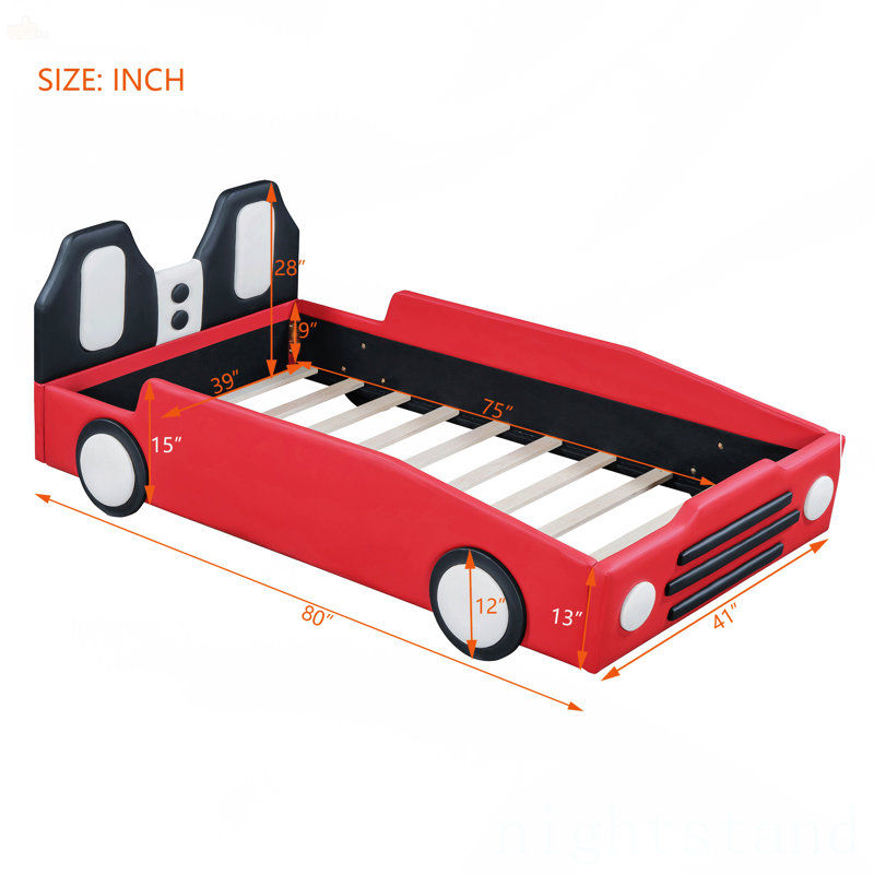 Lit plateforme simple avec roulettes, Rouge