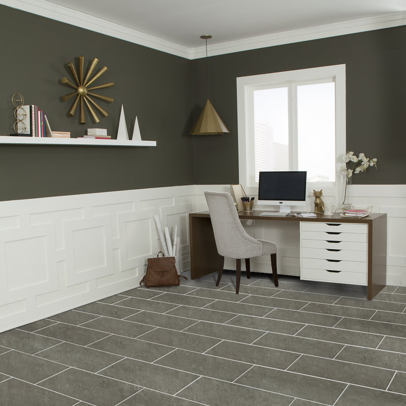 Citified 12" W x 24" L Porcelain Concrete Look Singular Tile, Steel