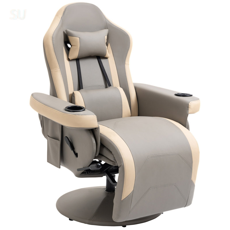 Manual Recliner Armchair With PU Leather, Adjustable Leg Rest, 135° Reclining, 360° Swivel, Cup Holder, And Storage Pocket, Recliner