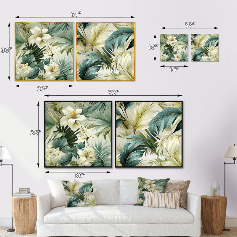 Brockton - Ensemble de 2 collages floraux carrés, Cadre flottant brun, H 30 po x l 61 po