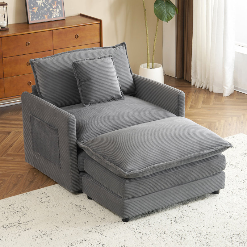 Canapé modulaire rembourré en L 41,3 po avec poches de rangement latérales pour le salon, Gris foncé