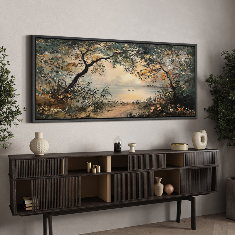 Forest Lake Landscape Artwork, Rustic Living Room Wall Pictures, Giclee Canvas Digital Print Extra Large Framed Wall Art