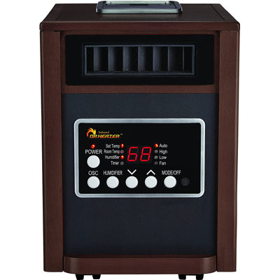 DR. INFRARED HEATER DR-998, 1500W Dual Heating Infrared Space Heater with Humidifier, Oscillation, Remote Control, Thermostat & Safety Protection, Portable with Wheels, Energy Efficient, Walnut