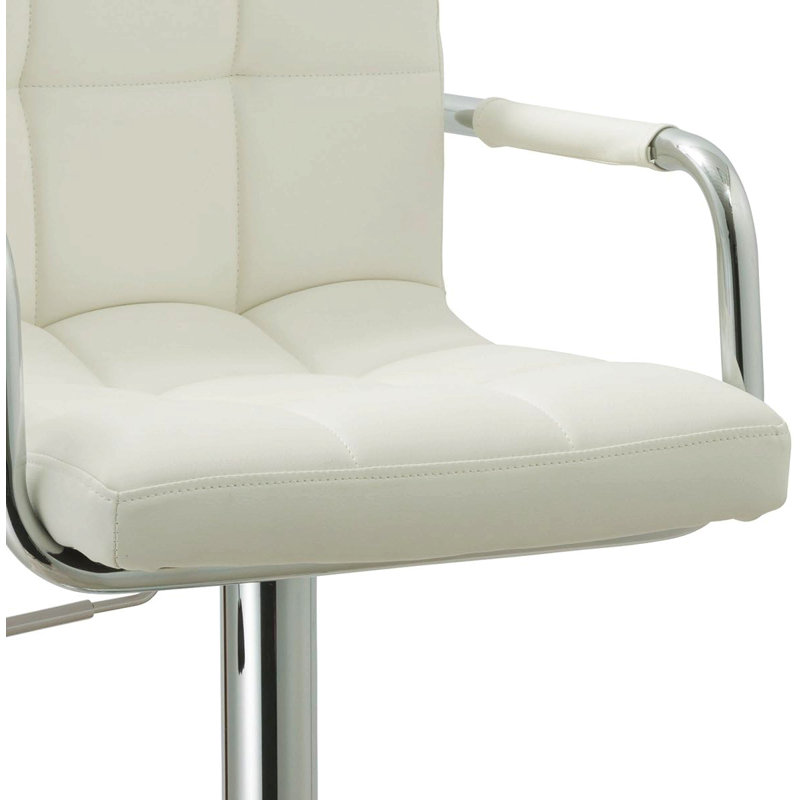 Contemporary Adjustable Swivel Arm Bar Stool With Cushion,White, White