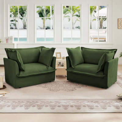 Ensemble de 2 fauteuils, ensemble de chaises d'appoint à siège profond, salle de lecture, chambre à coucher et espaces de travail, ensembles de fauteuils avec coussins moelleux, tissu chenille