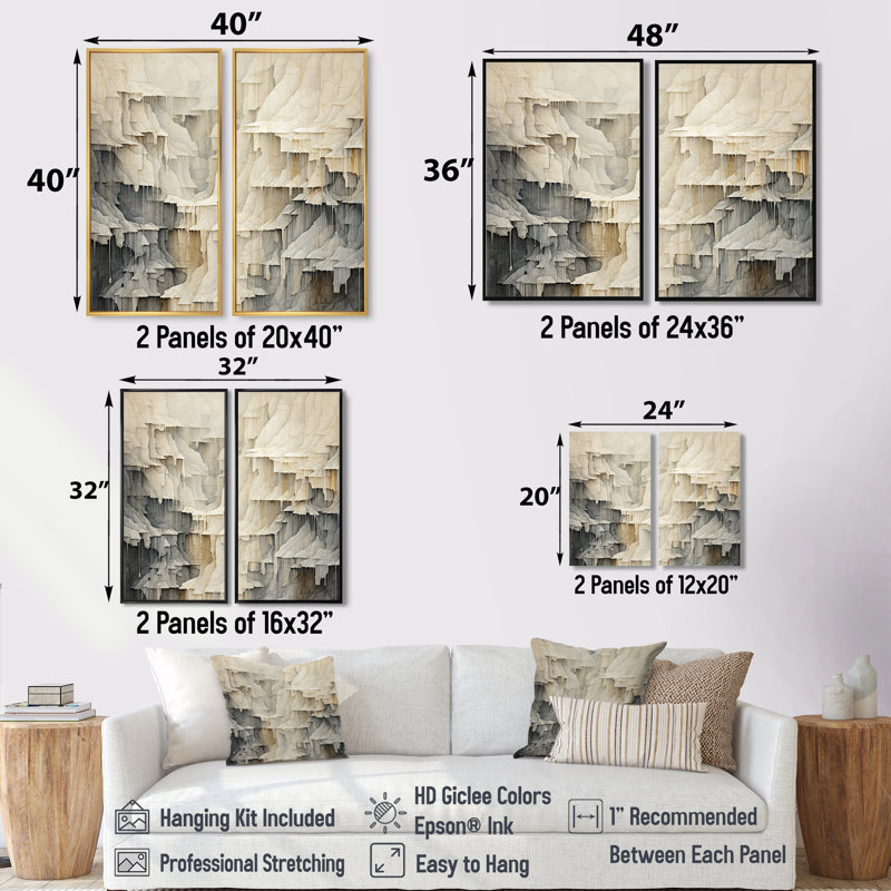 Beige et gris cascade simple - décoration murale traditionnelle, Noir, noir, noir, noir, H 36 po x l 48 po