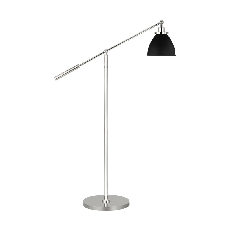Walter 46'' Task Floor Lamp with Outlet, Polished Nickel, Midnight Black