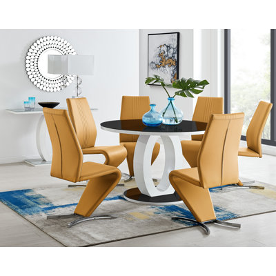 Scottsmoor 6 Seater High Gloss Round Dining Table Set with 6 Luxury Faux Leather Dining Chairs