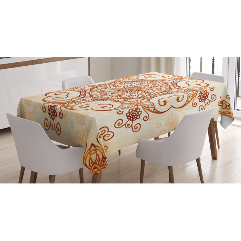 Swirled Damask Flower Baroque Tablecloth, 70" L x 52" W