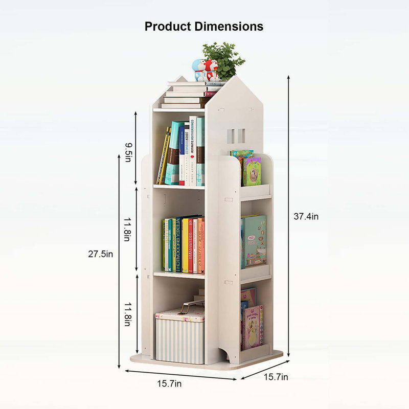 Bibliothèque rotative à 4 niveaux avec pivotement à 360 °, rangement spacieux pour les livres et les jouets, idéale pour les chambres d'enfants et les espaces de vie