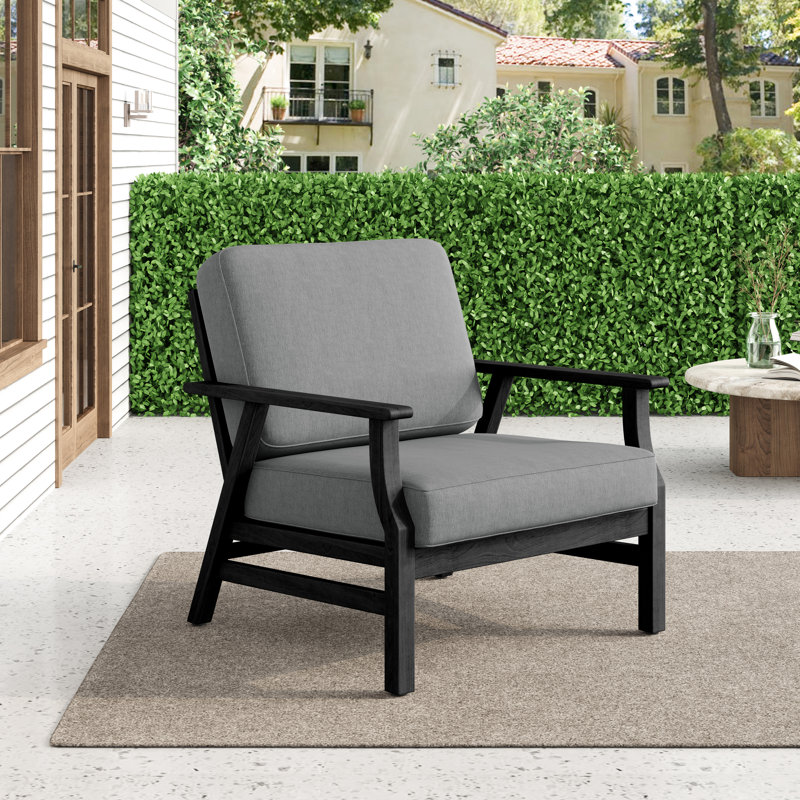 Montelongo Solid Teak Wood Outdoor Lounge Chairs With Cushions, Gray, Black