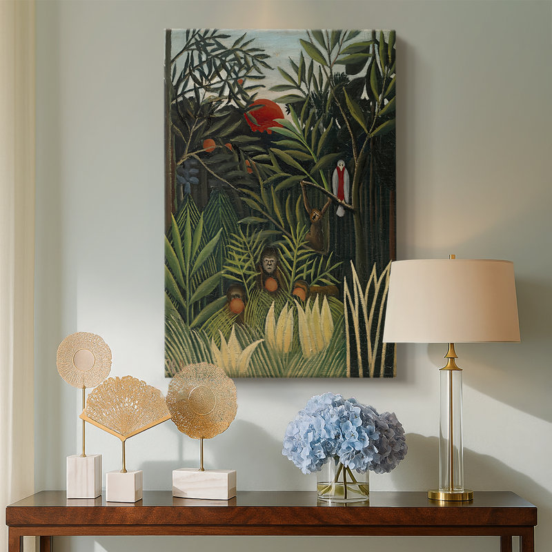 Singes et perroquet dans la forêt vierge - Toile tendue avec châssis par Henri Rousseau, 18 x 27