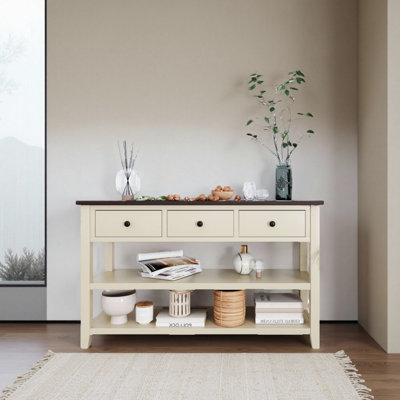 50" Wide 3-Drawers Buffet Table, Retro Sideboard with 2 Bottom Shelves