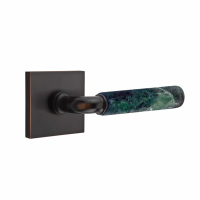 Ensemble de leviers de passage Emtek Select, rosette carrée, tige R-Bar, poignée en marbre vert, l 6 po x L 6 po