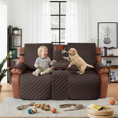 Housse imperméable pour causeuse inclinable avec console Housse de canapé inclinable et antidérapante Housse de canapé divisée avec sangles élastiques pour enfants, chiens, animaux de compagnie (chocolat, 2 places)