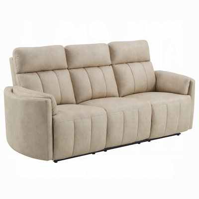 Elison Motion Reclining Sofa With Polish Microfiber Upholstery & Plush Seating – Dark Beige