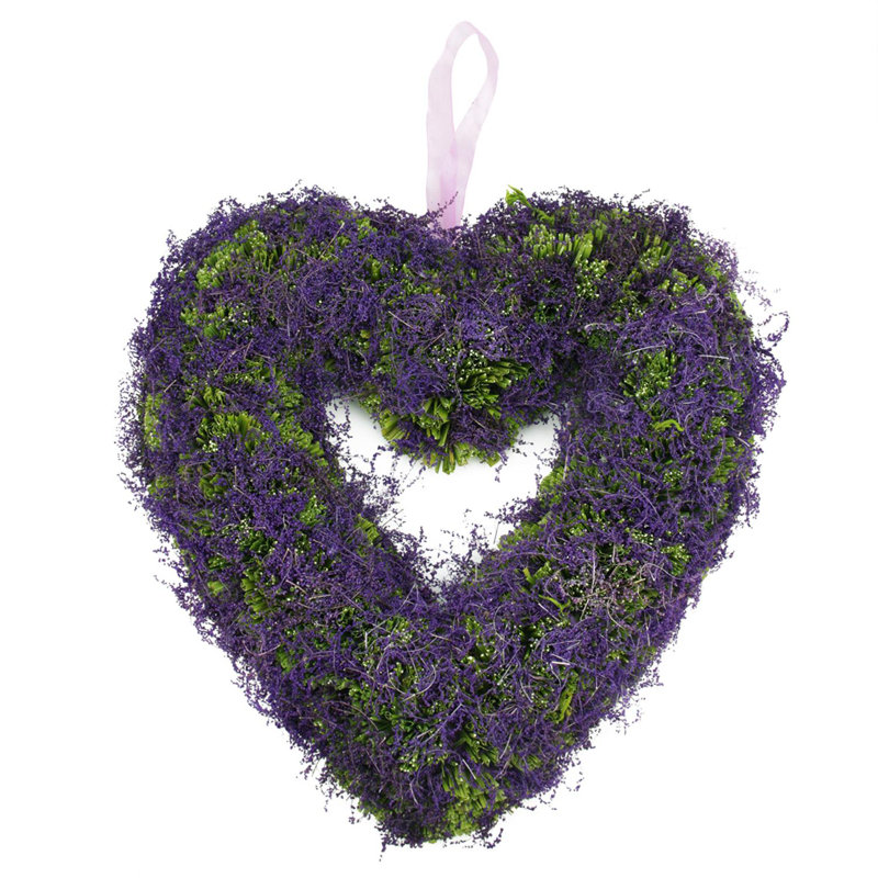 Couronne mauve mauve et brindille verte avec cœur 14,5 pouces non éclairé