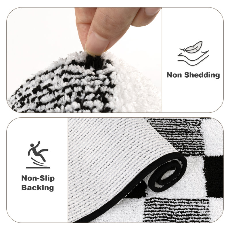 Boho Absorbent Non-Slip Bath Rug (Set of 5), Black