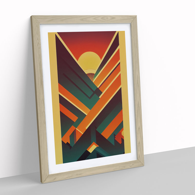 XV1022-764X Deco Sunset No.5 - Single Picture Frame Print, 46cm H x 34cm W x 2cm D, Oak