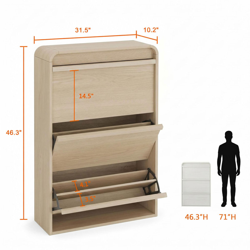 Armoire à chaussures avec 3 tiroirs rabattables, organisateur de rangement de chaussures étroit moderne avec tablette réglable, armoire à chaussures autoportante dissimulée de 46 po de hauteur pour vestibule, couloir