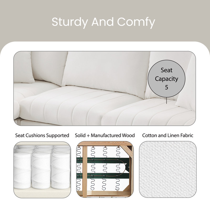 Dinnigan Upholstered L-Shaped Sectional, White Linen