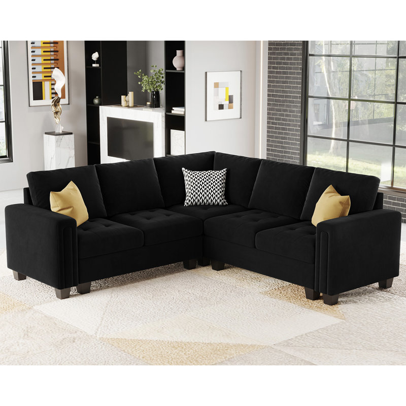 Canapé modulaire en velours 4 pièces Shavera, Velours noir