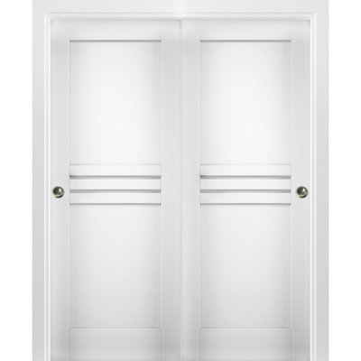 Mela Paneled Manufactured Wood Sliding Closet White Doors