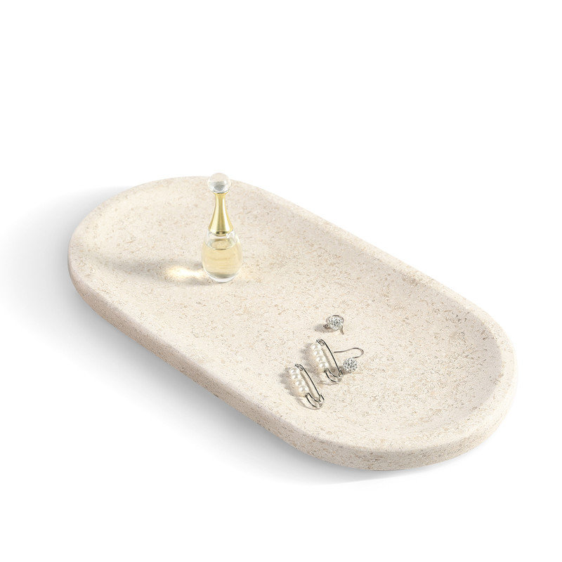 Plateau en marbre naturel ovale Guein, Moka crème