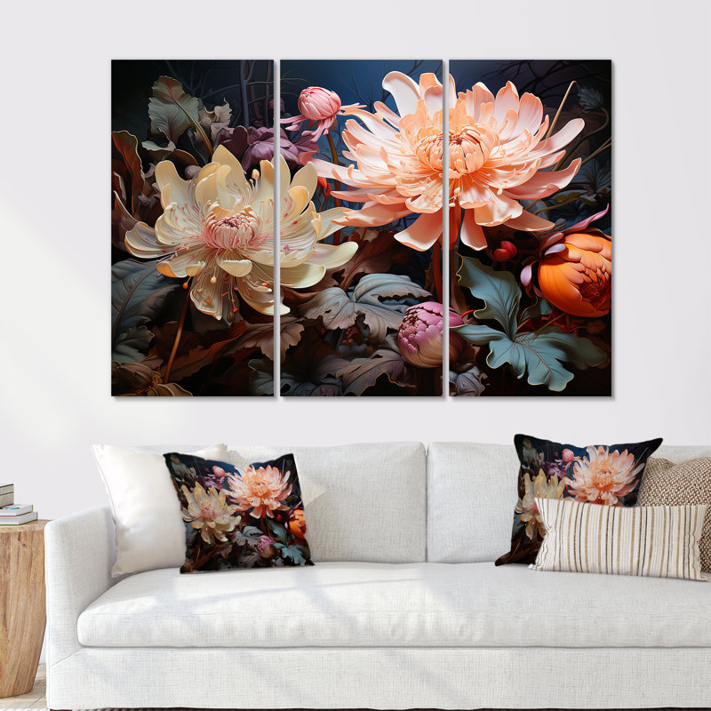 Ensemble d'art mural sur toile rose et beige, Toile tendue, H 32 po x l 48 po x P 1 po