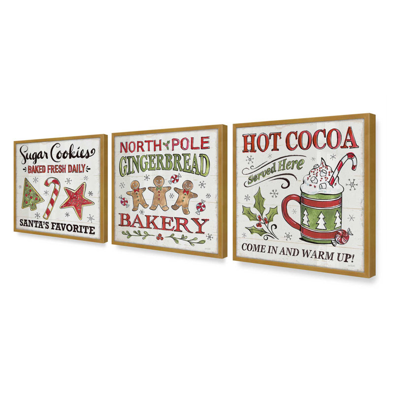 «Santa's Favorite Sugar Cookies», ensemble de 3 reproductions d'art, 20 po x 20 po, Or poli