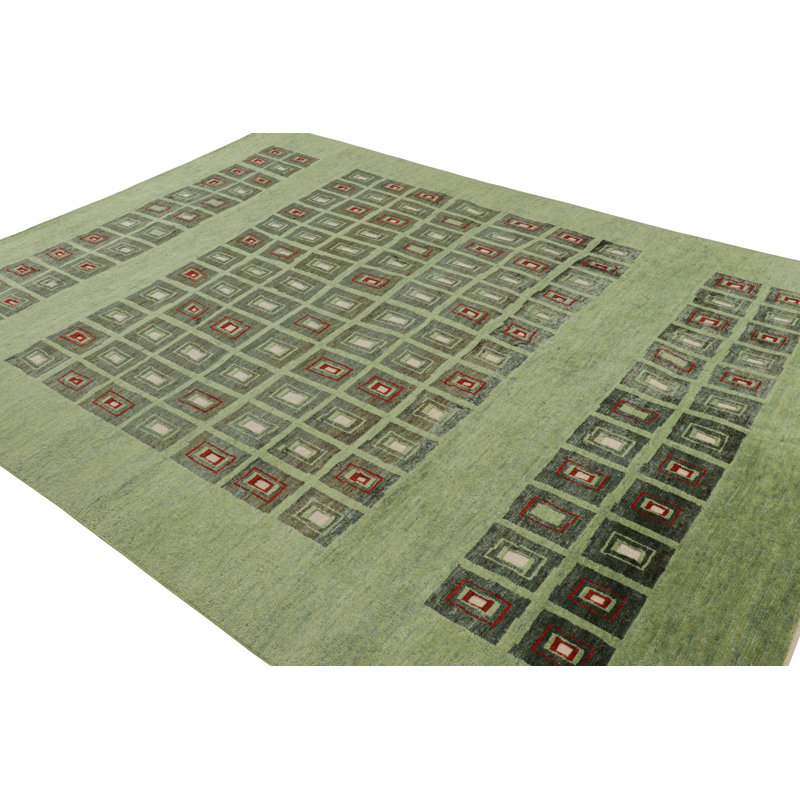 Rug & Kilim’S French Art Deco Rug In Green With Geometric Patterns, Rectangle 6' x 9'