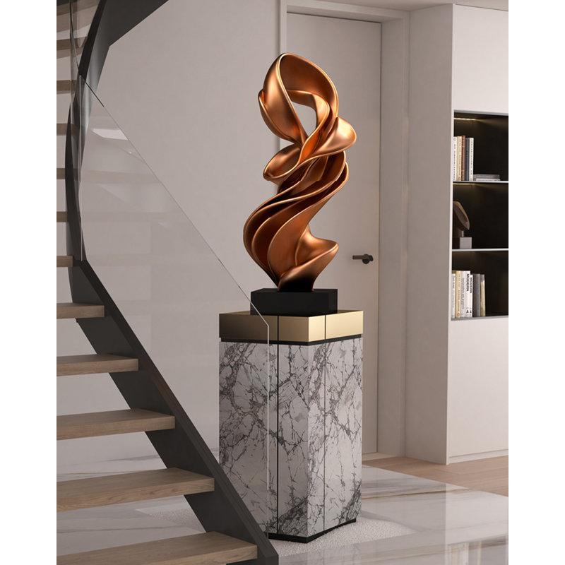 Statue d'art moderne courbée et torsadée, ornement de salon, 33.46" H x 14.57" W x 11.81" D, Brun