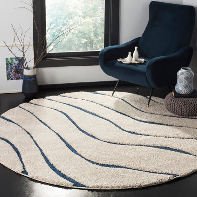 Ashal Shag Cream/Blue Area Rug