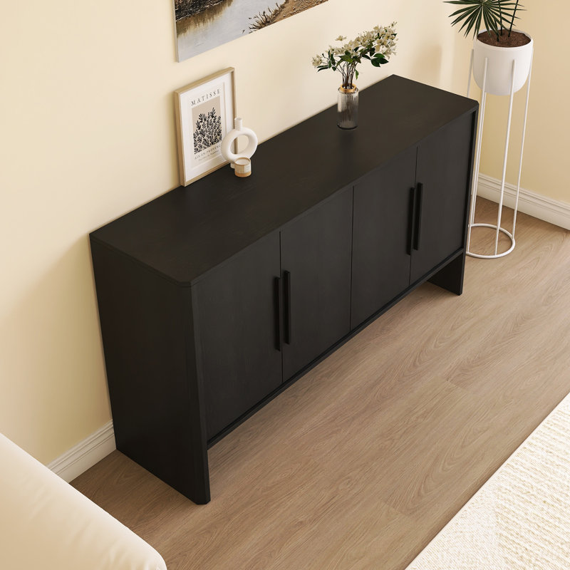 Buffet avec 4 portes et tablettes réglables, Noir