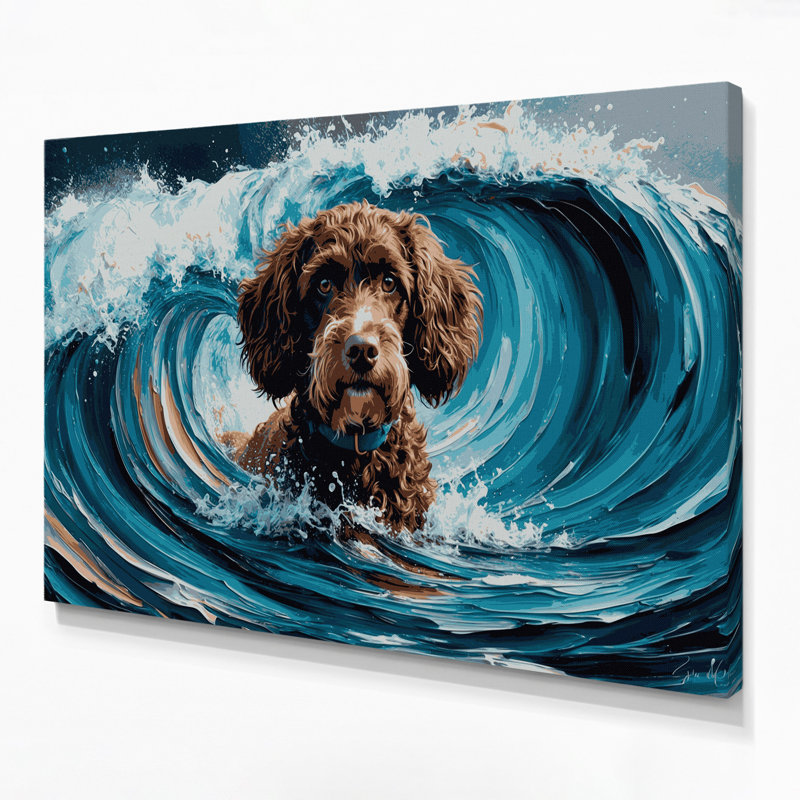 Chiens, chien d'eau espagnol sur toile grise, H 11 po x l 14 po