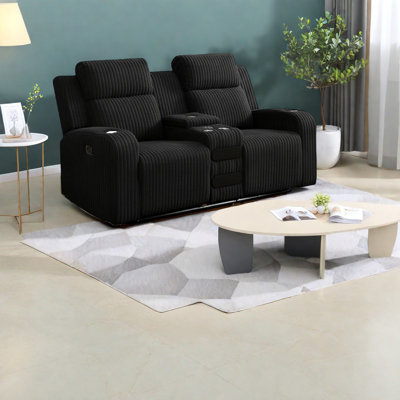 Spacious Faux Fur Recliners Sofa For Home Entertainment, Black