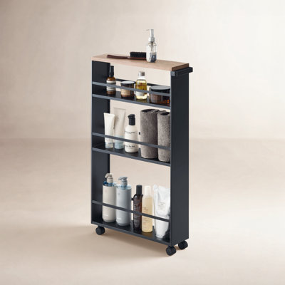 Tower Yamazaki Home Rolling Slim Storage Three Tier Utility Cart With Handle, Steel, Handle, Wheels