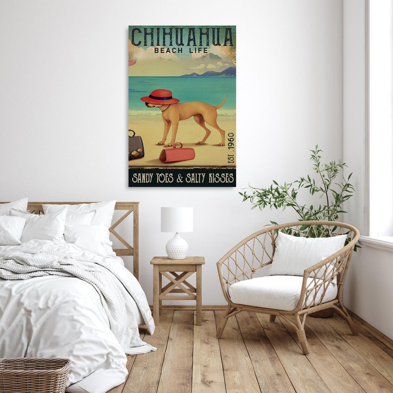 Chihuahua Beach Life - 1 pièce, reproduction d'art graphique sur toile tendue, H 36 po x l 24 po x P 1,25 po