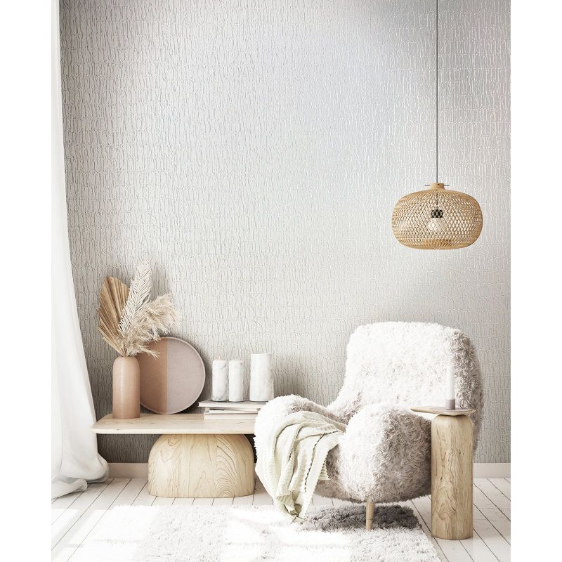 Naryah Collection Textured Ruche Silk Wallpaper Roll, White