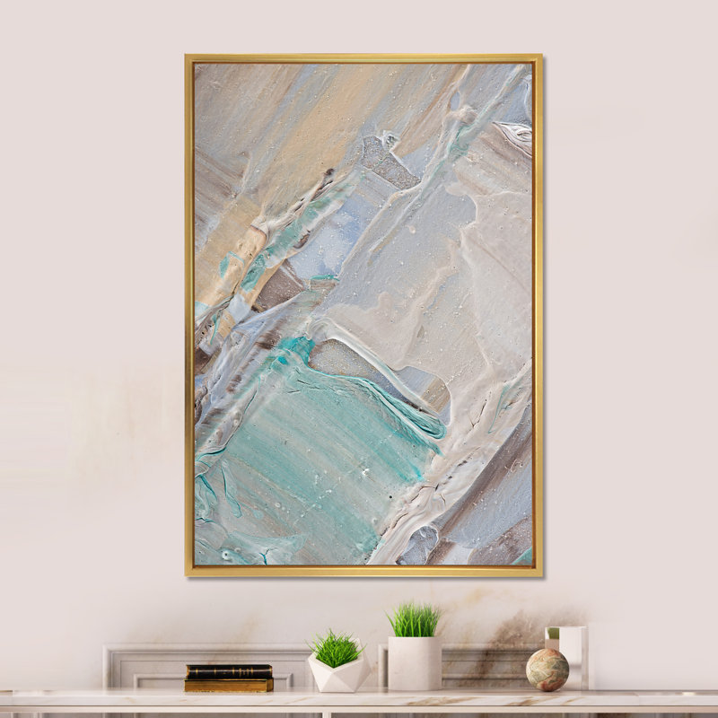 Artistic Beige Light Blue Strokes - Art sur toile moderne et contemporain, H 20 po x l 12 po x P 1 po