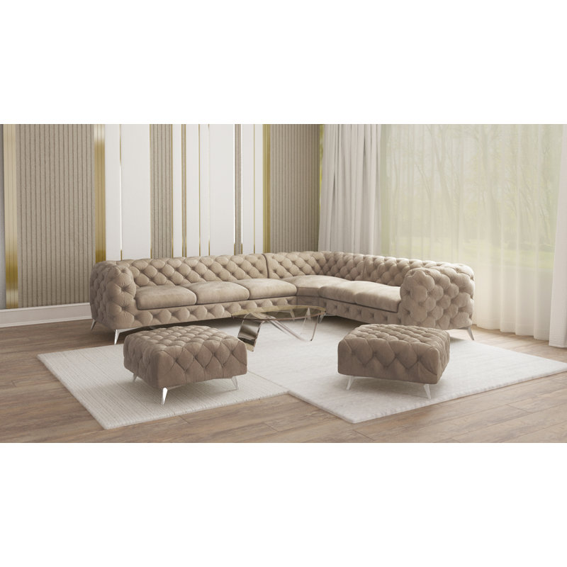 Footstool Bixby Chesterfield with button stitching and Silver Metal Feet, Dark Cream