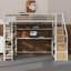 Lit mezzanine simple en métal avec bureau et tablettes de rangement