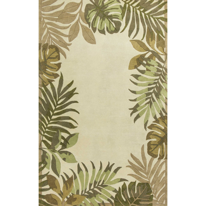 Tapis ivoire / vert foncé en laine touffeté à la main Sackman, Rectangle 2 pi 6 po x 4 pi 2 po