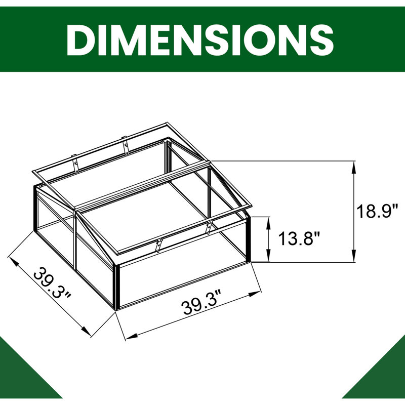 Hanover 39-Inch Double Garden Bed Cold Frame Mini Greenhouse with Adjustable Roof Ventilation
