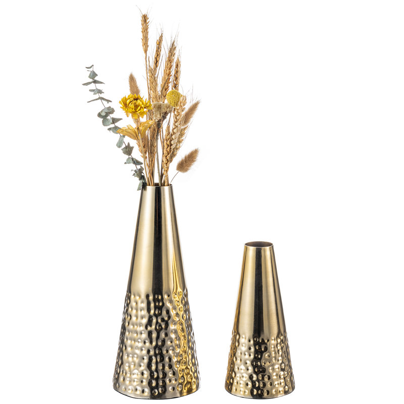 2 Pieces Dagenham Metal Table Vase Set, Gold/Brass