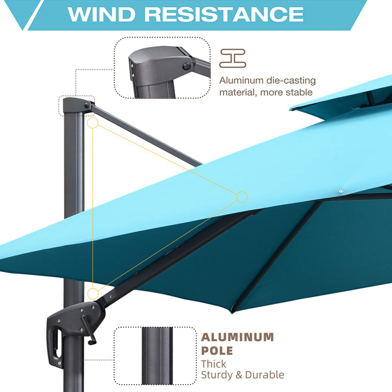 10' x 13' Rectangular Double Top Cantilever Tilting Umbrella with Base and 360° Rotation, Blue