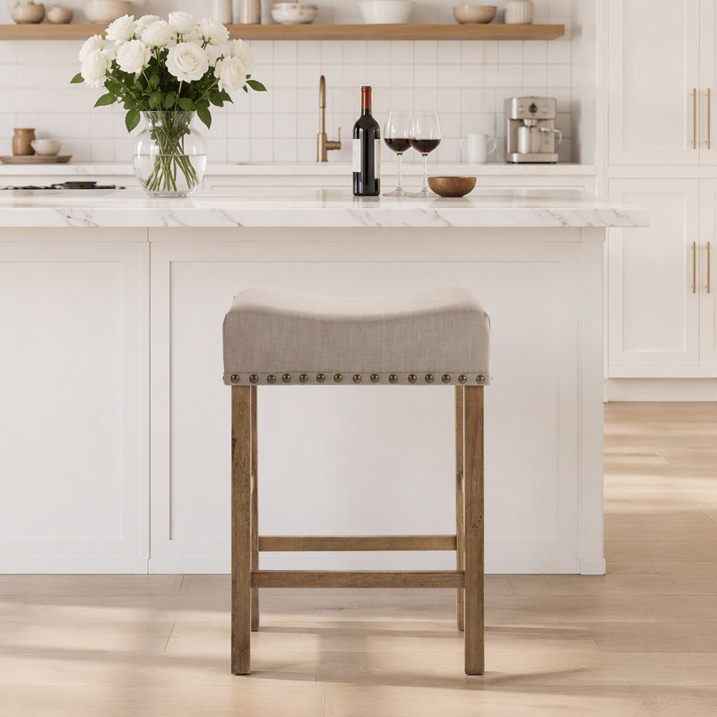 Tabouret à hauteur de comptoir en lin et chêne vieilli (ensemble de 2)