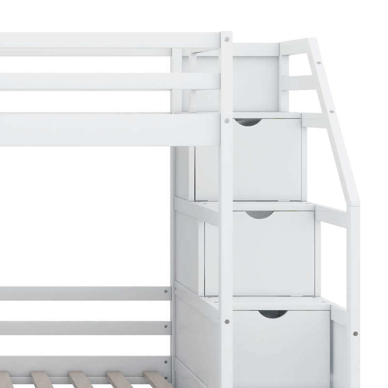 Twin Over Twin Bunk Bed With Stairs, Slide, Desk, Solid Wood Bunk Bed With Storage Drawers And Shelves, For Kids Teens Adults