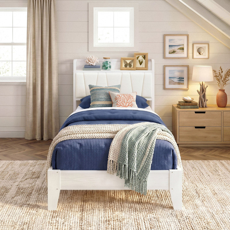 Bed Frame with Storage Headboard and Charging Station, Heavy-Duty Steel Slats, Quiet and Stable, Easy Assembly, Twin XL