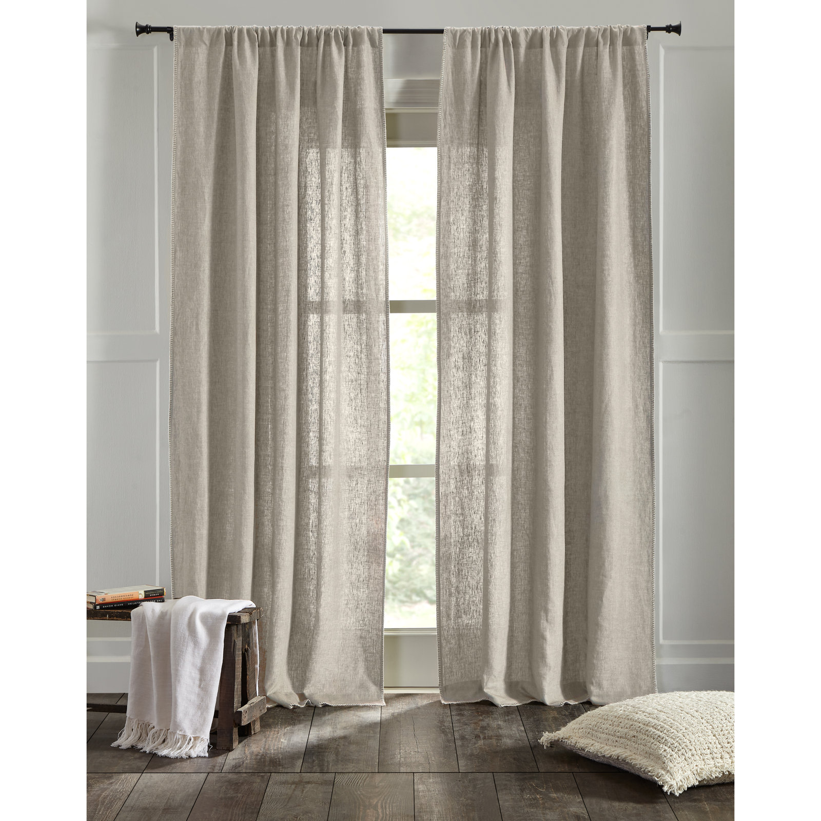 Brian Semi Sheer 100% Linen Curtain, 50" W x 108" L, Ivory